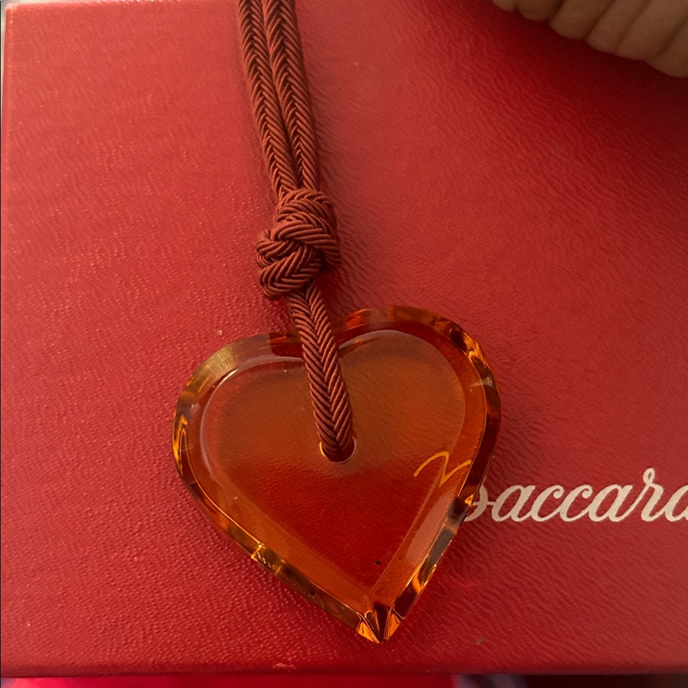 Baccarat Red Box with Amber Heart Pendant Necklace - Picture 2 of 7